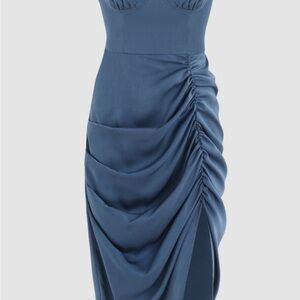 Cider Ruched Blue Midi Dress
